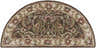 Close-up of a hearth-shaped Eupora Wool Rug. Brown rug with floral pattern in red, green, and cream. Hand-tufted wool texture. Design-Hearth