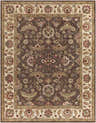 Detailed floral pattern on a brown Eupora Wool Rug. Traditional style with red, green, and beige accents. Design-Rectangle-7696
