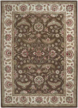 Detailed Eupora Wool Rug, a traditional hand-tufted rug in brown with floral and leaf pattern and a light neutral border. Design-Rectangle-811