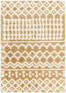 Close-up of Evely Shag Area Rug. Farmhouse style rug with geometric pattern in dark brown, faded driftwood, and light peach. Design-Rectangle-5373