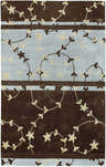Close-up of the Everly Area Rug. Hand-knotted NZ wool rug with a contemporary floral vine pattern in brown, beige, and light blue. Design-Rectangle-58