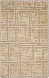 Close-up of the Exeland Jute Carpet, a hand-knotted rug in brown and yellow with a geometric, farmhouse-style pattern. Design-Rectangle-58