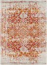 Close-up of Fairmount Orange Area Rug featuring a traditional, distressed design in burnt orange, burgundy, and beige tones. Design-Rectangle-5373