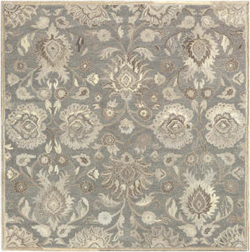 Close-up of the Conesus 1195 rug. Hand-tufted wool rug in ivory and taupe with a traditional floral pattern. Design-Square-8
