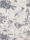 Close-up of the Fence Area Rug. Abstract denim, ivory, and gray pattern. Contemporary style and machine woven texture. Design-Rectangle-5373