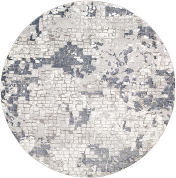 Round Fence Area Rug, denim, ivory, and gray contemporary design. Machine woven polypropylene rug. Design-Round-710