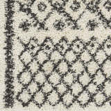 Close-up of the Fenstanton Area Rug; charcoal and cream shag rug with a geometric diamond pattern and soft texture. Swatch