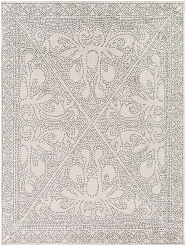 Fernwood Area Rug with a gray dotted pattern on a light gray background. Traditional style. Design-Rectangle-537