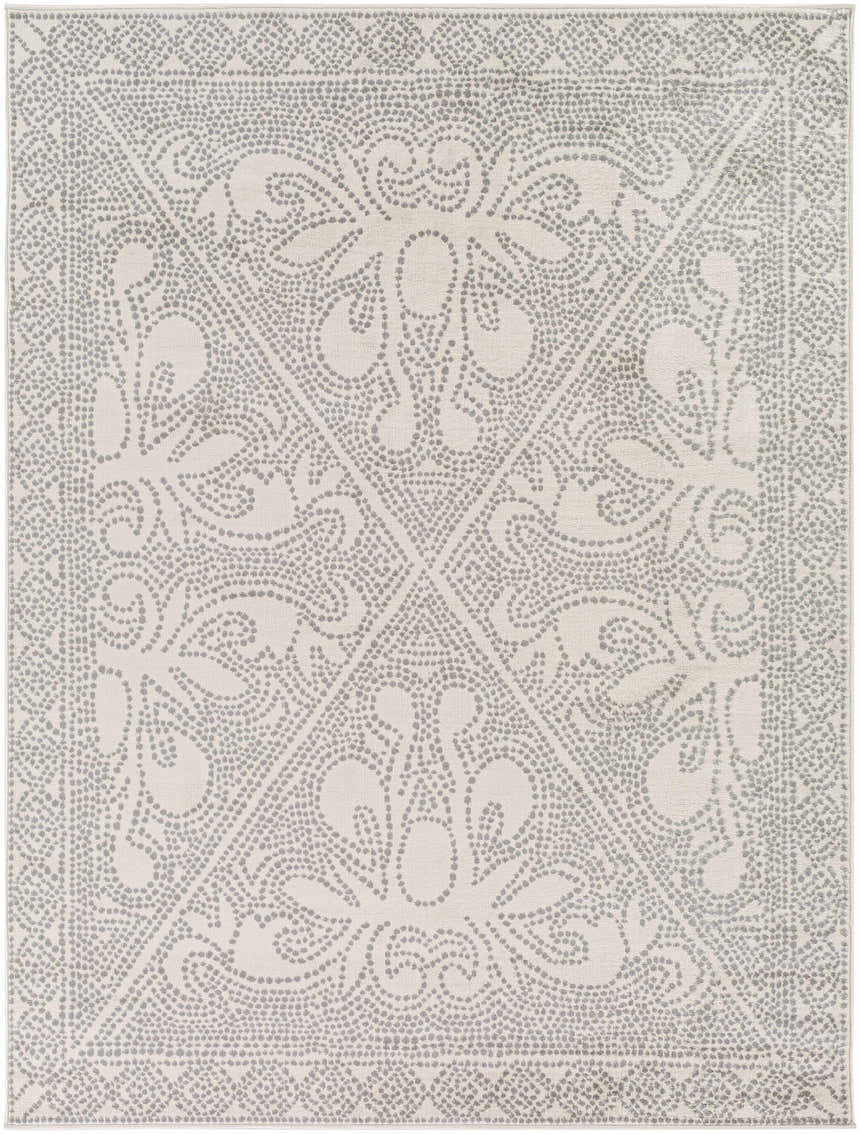 Fernwood Area Rug with a gray dotted pattern on a light gray background. Traditional style. Design-Rectangle-537