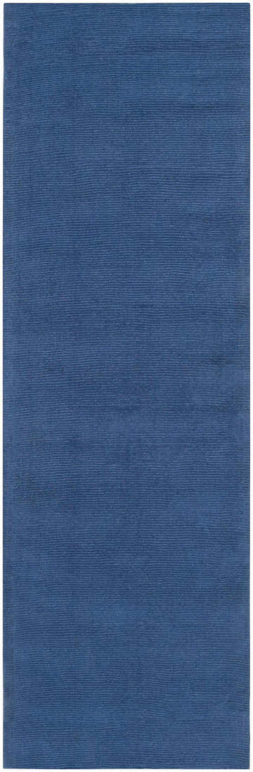 Close up of the dark blue, hand-loomed Brockton Solid Wool Rug, showing its subtle striped texture. Design-Runner-268