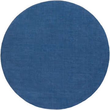 Close-up of a round Brockton Solid Blue Wool Rug. The rug has a subtle striped texture. Design-Round-6