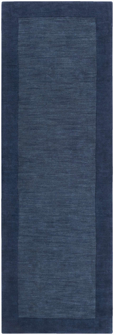 Bordered Solid Ink Blue Wool Rug