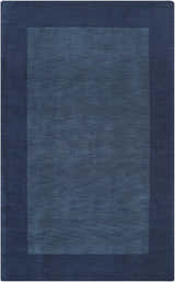 Close-up of a hand-loomed Bordered Solid Ink Blue Wool Rug with a subtle border and soft, textured finish. Design-Rectangle-58