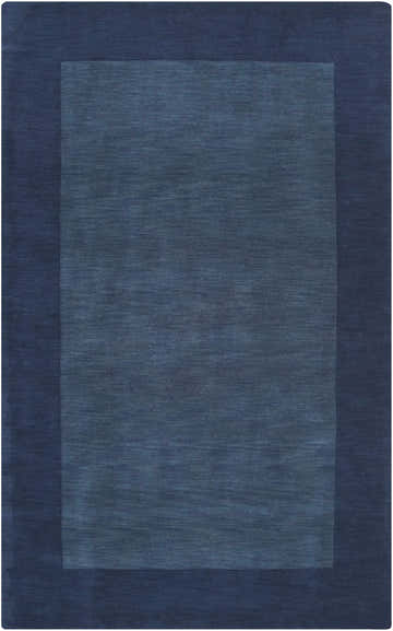 Close-up of a hand-loomed Bordered Solid Ink Blue Wool Rug with a subtle border and soft, textured finish. Design-Rectangle-58