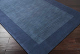 Bordered Solid Ink Blue Wool Rug