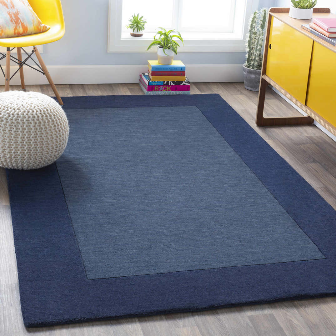 Bordered Blue Rug Bordered Solid Ink Blue Wool Rug – Boutique Rugs