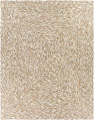 Close-up of the Cream Braided Faux Jute Rug. Brown and cream woven texture, contemporary farmhouse style. Design-Rectangle-7696