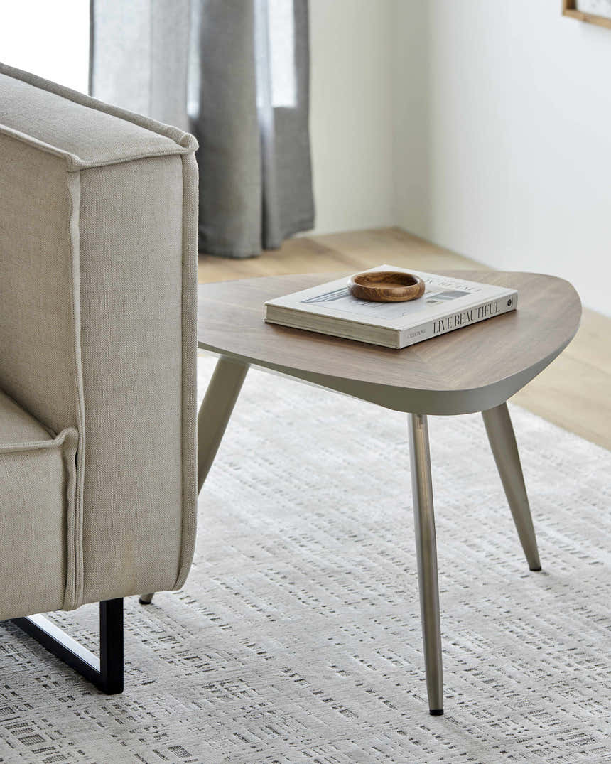 Frankleben Triangular Steel Base Wooden End Table