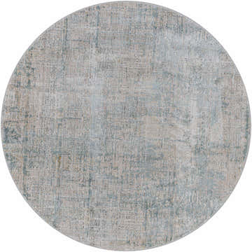 Close-up of a round Fallin Gray Thick Luxe Abstract Striped Rug. Features dusty sage, gray, and pale blue hues. Design-Round-53