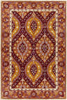 Close-up of Fine Area Rug - Clearance. Traditional wool rug with burgundy, camel, purple, rust, and tan floral and paisley pattern. Design-Rectangle-576