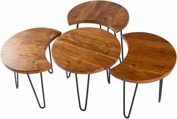 Wood Round Wood Hairpin Coffee Table Set - 4 Piece