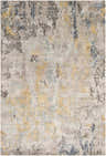 Close-up of the Follansbee Area Rug, a contemporary design in beige, charcoal, gray, and light sage. Hand-knotted viscose texture. Design-Rectangle-69
