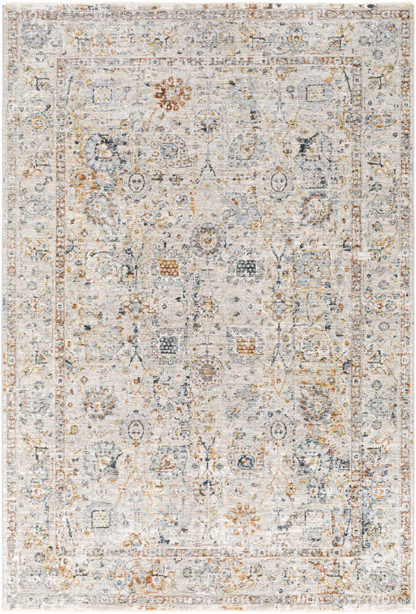 Detailed Forth Luxe Rug with a traditional Persian-style pattern in cream, brick red, dusty sage, and gray hues. Design-Rectangle-575
