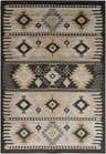 Foxburg Area Rug with a Southwestern-inspired geometric pattern in charcoal, gray, light beige, and tan. Design-Rectangle-5376