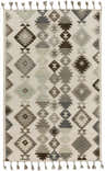 Hand woven Foyil Carpet with diamond pattern in black, charcoal, gray, and oatmeal with tassels. 100% wool rug. Design-Rectangle-576