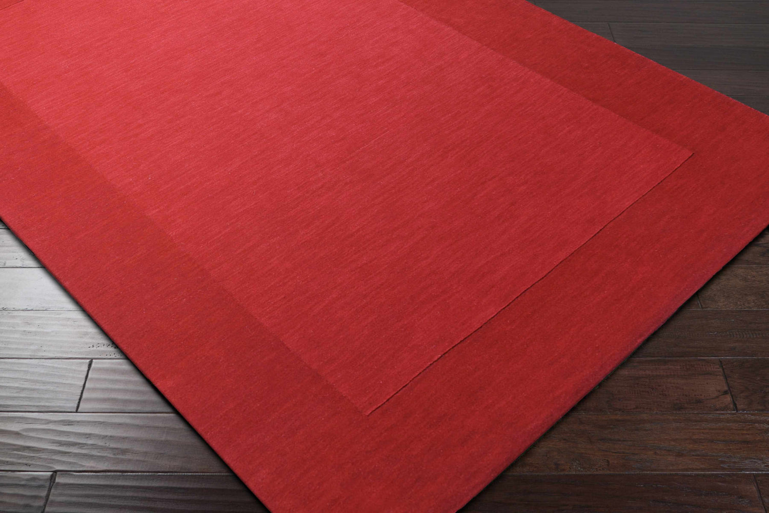 Bordered Solid Red Wool Rug