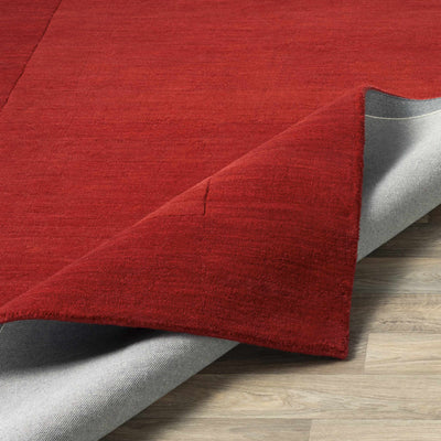 Bordered Solid Red Wool Rug