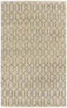 Close-up of the Fairborn Wool Rug. Hand-knotted rug in charcoal and taupe with a geometric linked pattern. Design-Rectangle