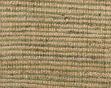 Close-up of Frederic Jute Carpet showing hand-woven texture and grass green and tan stripes. Farmhouse style. Swatch