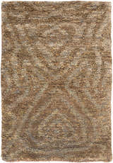 Close-up of the hand-knotted Farmersville Jute Carpet. Charcoal and dark brown tones create a contemporary pattern and textured look. Design-Rectangle-23