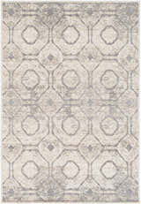 Close-up of the Frenchtown Area Rug - Clearance, featuring a geometric octagon pattern in soft gray and ivory tones. Design-Rectangle-5376