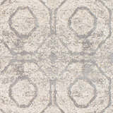 Close-up of the Frenchtown Area Rug showing a geometric pattern in neutral shades of gray and beige. Soft texture. Swatch