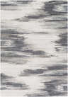 Close-up of the hand-tufted Farnhamville Area Carpet. Bohemian style rug with gray and white horizontal pattern. 80% wool texture. Design-Rectangle-576