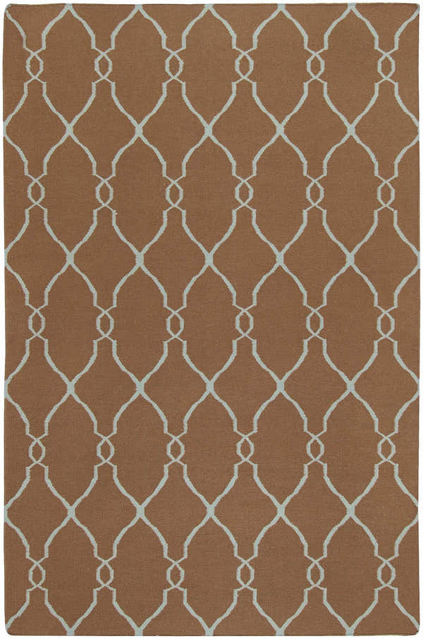 Close-up of a Frost Area Rug. Hand-woven wool rug in dusty sage and medium brown with a geometric trellis pattern. Design-Rectangle-58