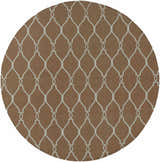 Round Frost Area Rug in medium brown wool with a white trellis pattern. Design-Round