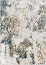 Close-up of the Fruitfulvale Area Carpet featuring a contemporary beige, teal, and brown abstract pattern. Design-Rectangle-5373