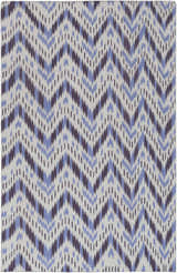 Close-up of Fryeburg Area Rug. Hand-woven wool rug with beige, lavender, and purple chevron pattern. Contemporary style. Design-Rectangle-58