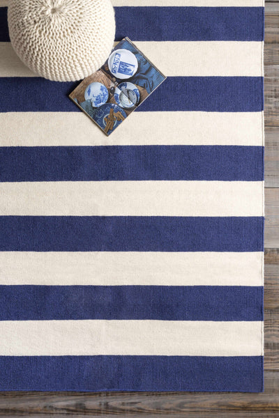 Ingersoll 8x11 Blue&White Striped Wool Rug - Clearance