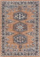 Detailed Fullarton Performance Rug close-up. Features beige, blue, and red oriental-inspired patterns. Design-Rectangle