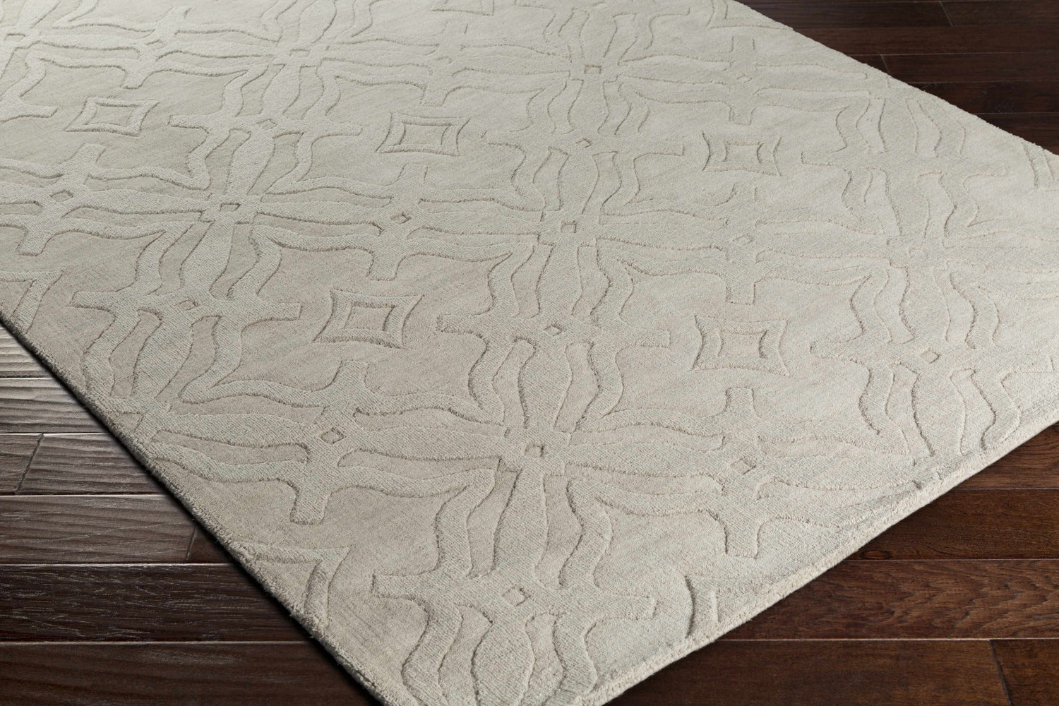 Fyffe Embossed Beige Wool Area Rug