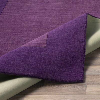 Bordered Solid Plum Purple Wool Rug
