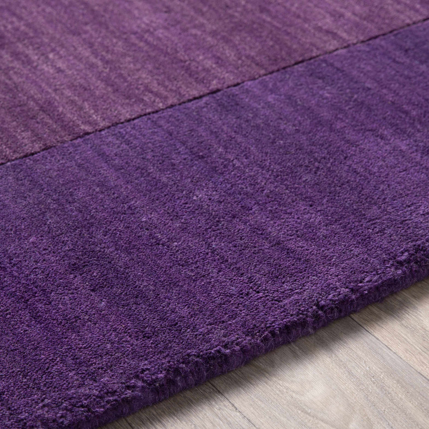 Bordered Solid Plum Purple Wool Rug