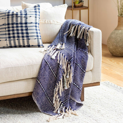 Navy Blue Throw Blanket with tassels - Clearance