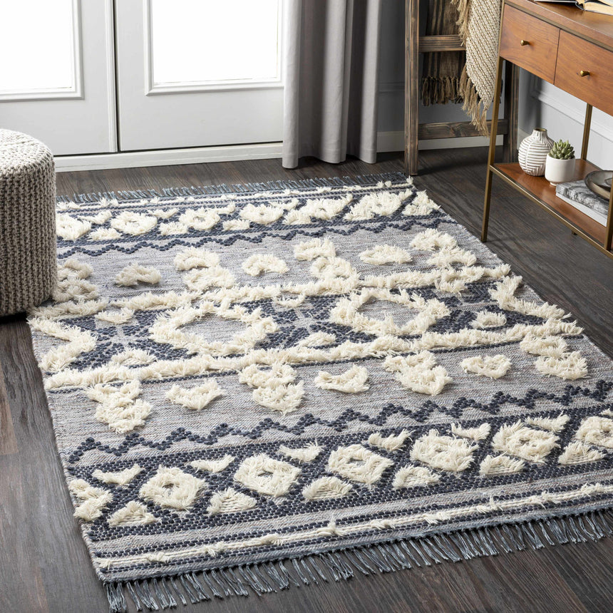 Gakona High-Low Cream&Blue Wool Rug - Clearance