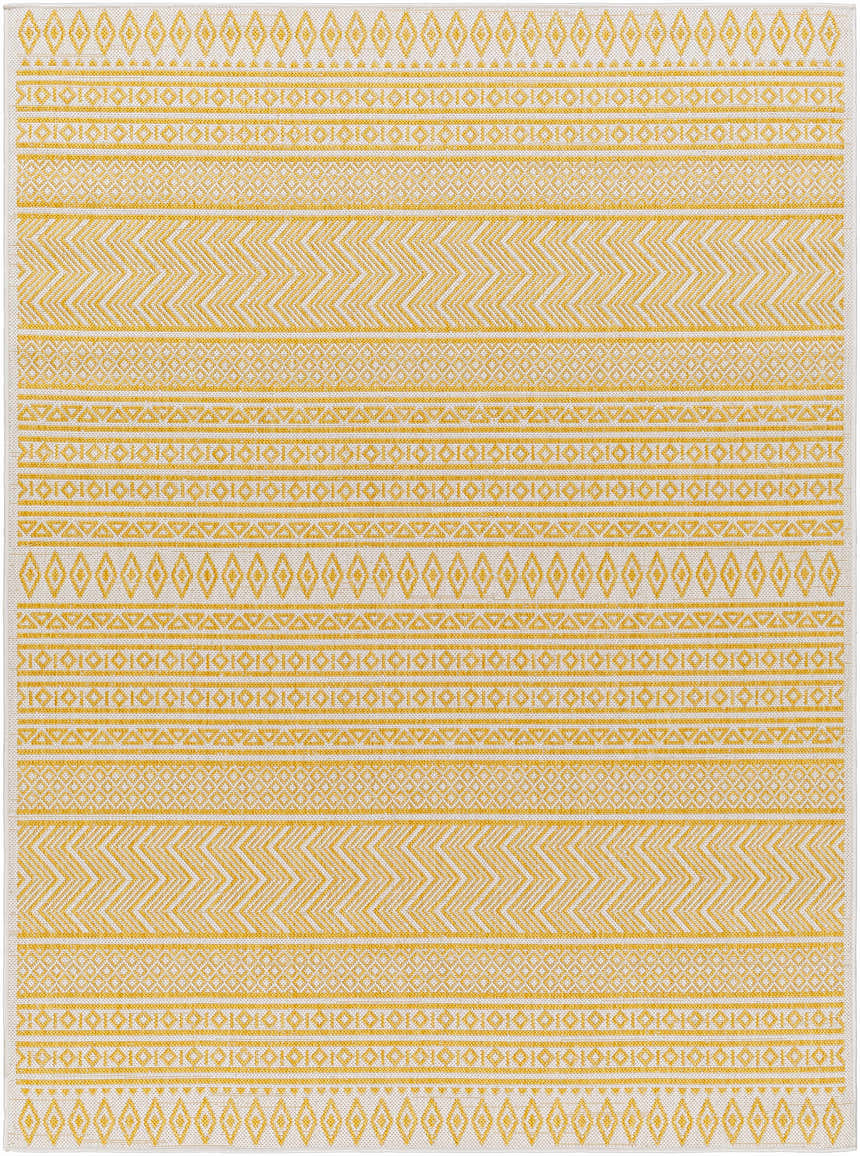 Close-up of the Galal Area Rug in beige and bronze featuring a geometric, farmhouse-style pattern. Design-Rectangle-5377