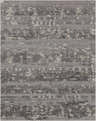 Close-up of Galchutt Embossed Gray Rug. Farmhouse style rug with charcoal, gray, and light gray geometric pattern. Viscose and wool texture. Design-Rectangle-69